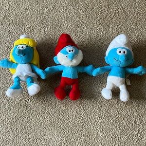 Set of 3 Smurf plush stuffed 10” 2010 Smurfette, Papa Smurf, Smurf